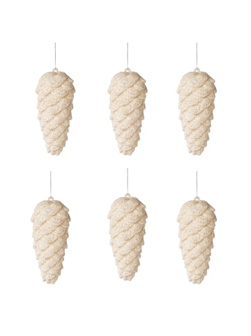 Creativ home 6er Set: Deko-Hänger Zapfen in Creme-Glitzer