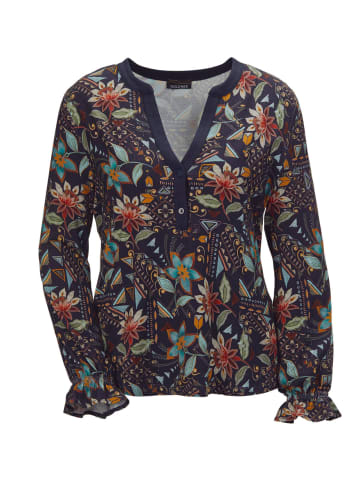 GOLDNER Druckshirt mit Volantärmeln in dunkelblau / gemustert