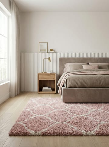 KADIMA DESIGN Teppich Hochflor Shaggy Skandi-Muster Polypropylen Wohnzimmer in Rosa