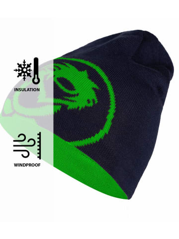 Trollkids lange Wendemütze Beanie "Trollfjord" in Marineblau / Hellgrün