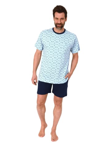 NORMANN Kurzarm Schlafanzug Pyjama Shorty in hellblau