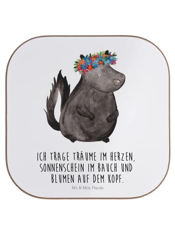 Mr. & Mrs. Panda Tischuntersetzer Stinktier mit Spruch in Weiß