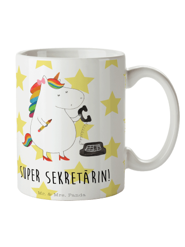 Mr. & Mrs. Panda Kaffeetasse Einhorn Sekretärin mit Spruch in Weiß