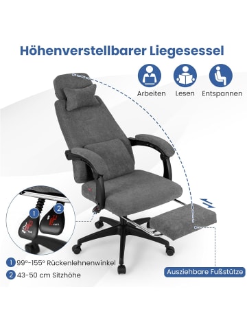 COSTWAY Bürostuhl mit Fußstütze Ergonomisch in Grau