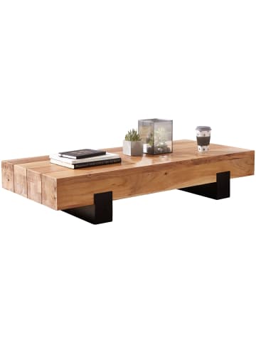 KADIMA DESIGN Couchtisch Industrie-Stil, Akazienholz & Schwarz Metall, 130x25x59 cm