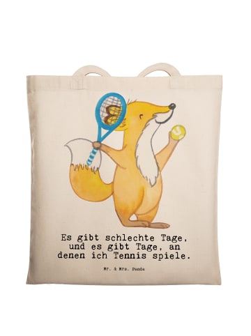 Mr. & Mrs. Panda tote bag Fuchs Tennis spielen mit Spruch in Creme