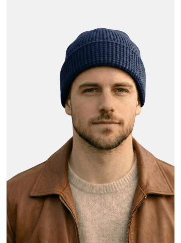 Yuhu Unisex Beanie Baumwolle Waffelstrick Wintermütze in Dunkel-Blau