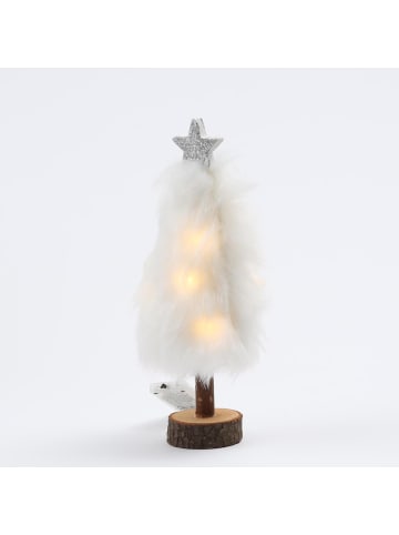 MARELIDA LED Baum Plüsch mit Sternspitze Dekobaum H: 19,5cm in weiß