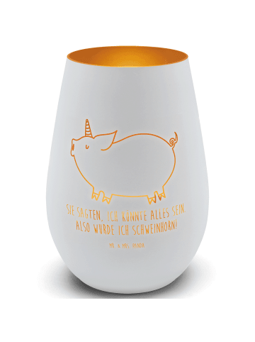 Mr. & Mrs. Panda Gold Windlicht Einhorn Schwein mit Spruch in Weiß