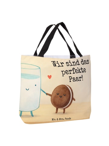 Mr. & Mrs. Panda Strandtasche Milch Keks Design mit Spruch in Weiß