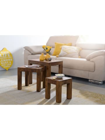 KADIMA DESIGN 3er Set Satztisch Massiv-Holz Wohnzimmer-Tisch Landhaus-Stil in Massivholz