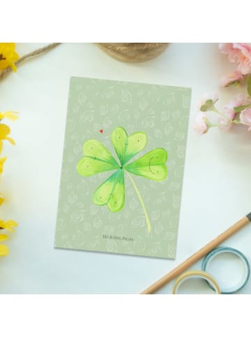 Mr. & Mrs. Panda Grußkarte Blume Kleeblatt ohne Spruch in Blattgrün