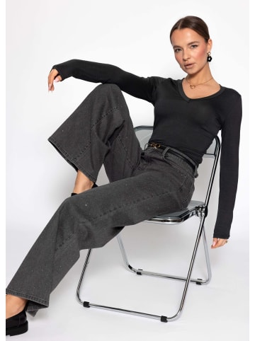 SASSYCLASSY Langarmshirt mit V-Ausschnitt in Schwarz