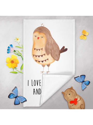 Mr. & Mrs. Panda Handtuch Gäste-WC Eule Zufrieden mit Spruch in Weiß