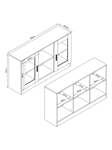 en.casa Sideboard Spøttrup mit Glastür in Weiß (T)30.5cm (B)120cm (H)70cm