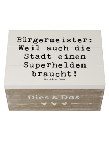 Mr. & Mrs. Panda Kiste Spruch Bürgermeister Superheld mit Spruch in Weiß