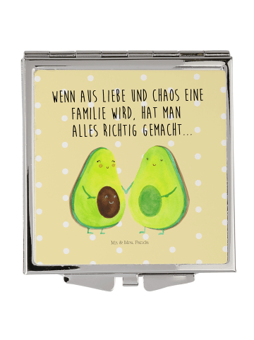 Mr. & Mrs. Panda Handtaschenspiegel Avocado Pärchen mit Spruch in Gelb Pastell
