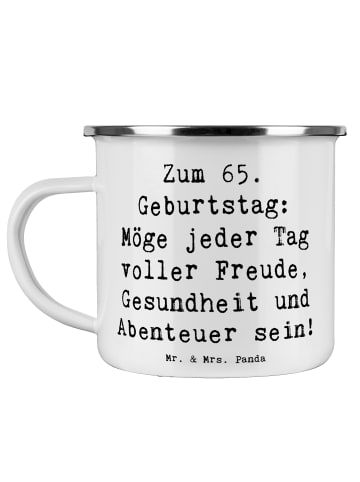 Mr. & Mrs. Panda Emaille Tasse Spruch 65. Geburtstag mit Spruch in Weiß