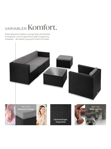 tectake Rattan Sitzgruppe mit Sicherheitsglasplatte, für 4 bis 5 Personen