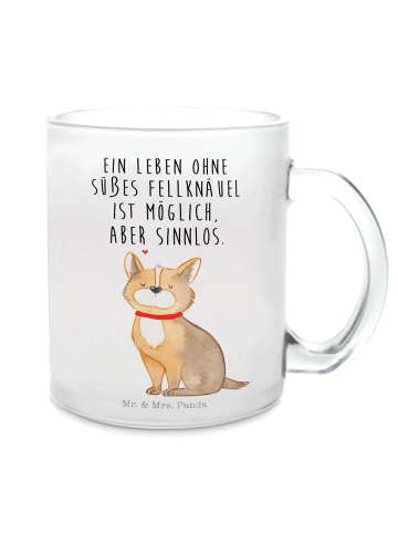 Mr. & Mrs. Panda Glasbecher Hund Glück mit Spruch in Transparent
