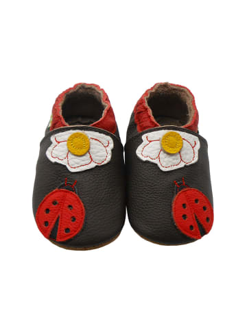 Sayoyo Leder-Krabbelschuhe "Marienkäfer" in Dunkelbraun