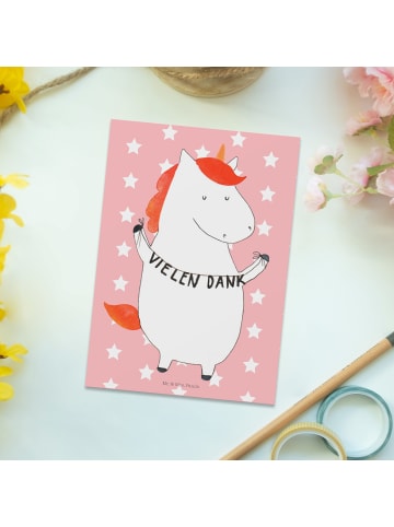 Mr. & Mrs. Panda Ansichtskarte Einhorn Dankeschön ohne Spruch in Rot Pastell