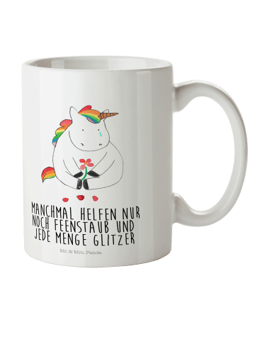 Mr. & Mrs. Panda Kindertasse Einhorn Traurig mit Spruch in Weiß