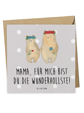 Mr. & Mrs. Panda Deluxe Karte Bären mit Blumenkranz mit Spruch in Grau Pastell