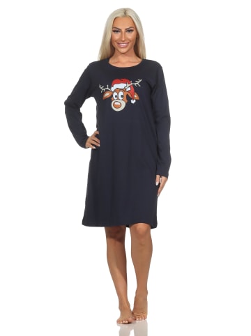 NORMANN Nachthemd Weihnachten langarm Renntier - 88345 in navy