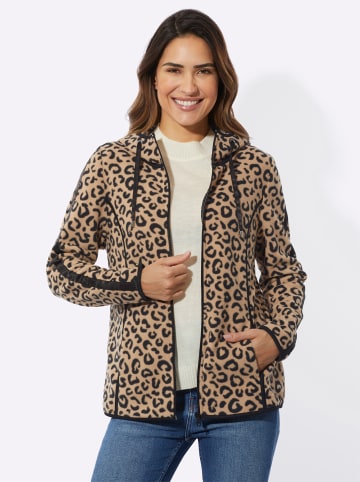 Sieh an! Fleece-Jacke in camel-schwarz-bedruckt
