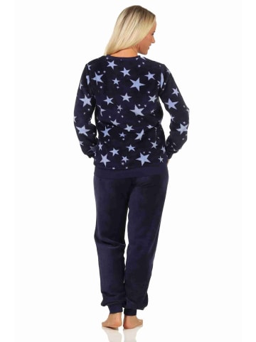 NORMANN Coralfleece Pyjama langarm Bündchen und Sternen - 58387 in marine