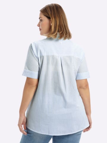 sheego Kurzarm-Bluse in hellblau-weiß-gestreift