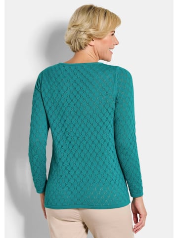 GOLDNER Kurzgröße:  Ajourpullover Strickpullover mit Wabenstruktur in smaragd