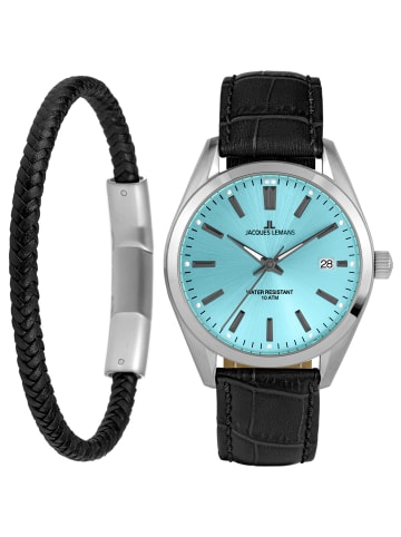 Jacques Lemans Geschenkset Herrenuhr und Armband Derby Türkis