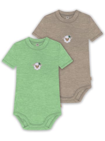Normani Outdoor Sports 2x Baby Merino Kurzarmbody in Grün/Beige