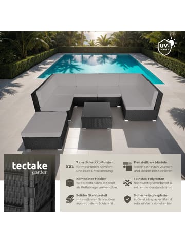 tectake Rattan Sitzgruppe mit Sicherheitsglasplatte, für 6 bis 7 Personen