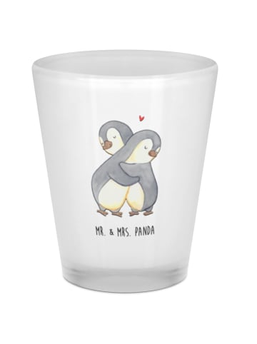 Mr. & Mrs. Panda Schnapsglas Pinguine Kuscheln ohne Spruch in Transparent