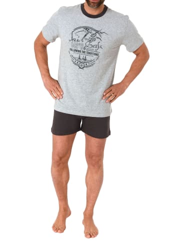 NORMANN Shorty Pyjama kurzarm maritimimen print - 64963 in Grau