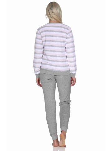 NORMANN Frottee Schlafanzug langarm Bündchen Streifen - 76933 in rosa