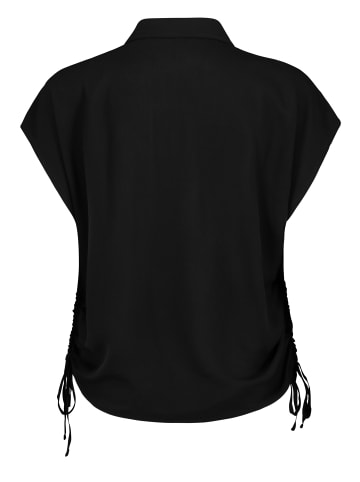 Sublevel Kurzarmbluse mit Kragen, Knopfleiste und Seitenschnürung in Schwarz