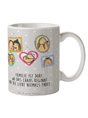 Mr. & Mrs. Panda Becher Igel Familie mit Spruch in Grau Pastell