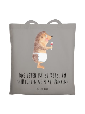 Mr. & Mrs. Panda Strandtasche Igel Wein mit Spruch in Light Grey