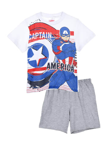 Avengers 2tlg. Outfit: Schlafanzug Captain America Sommer T-Shirt und Short in Weiß