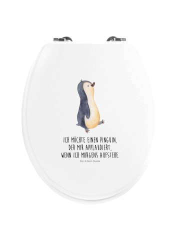Mr. & Mrs. Panda Motiv WC Sitz Pinguin marschieren mit Spruch in Weiß