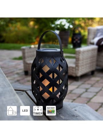 STAR Trading LED Outdoor-Laterne ,Flame Lantern, Batterie und Timer, schwarz, 23cm