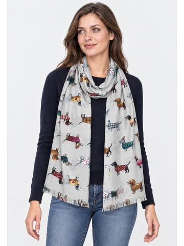 Faera Schal Dackelmotiv Alloverprint Feine Fransen in Beige