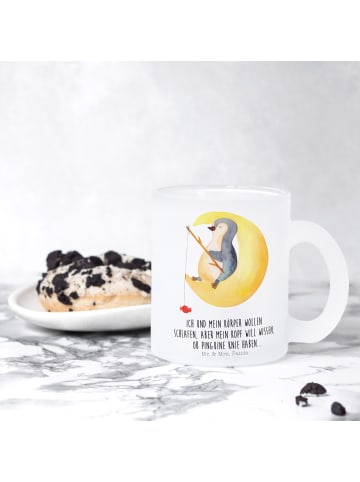 Mr. & Mrs. Panda Teetasse Glas Pinguin Mond mit Spruch in Transparent