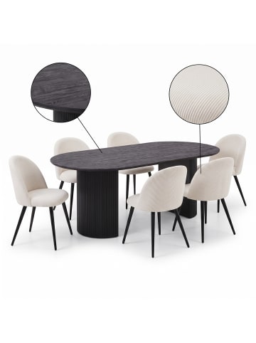 ebuy24 Essgruppe Kyoto 7-teilig Dunkelbraun, creme 210 x 100 cm