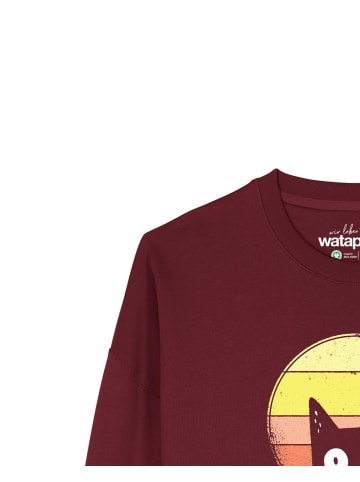 wat? Apparel Sweatshirt Sunset Cat in Weinrot