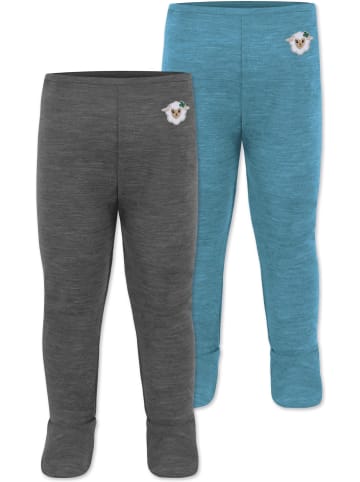 Normani Outdoor Sports 2er Pack Baby Merino Unterhose mit Füßen in Blau/Anthrazit